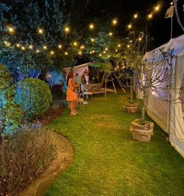 Festoon lights in garden