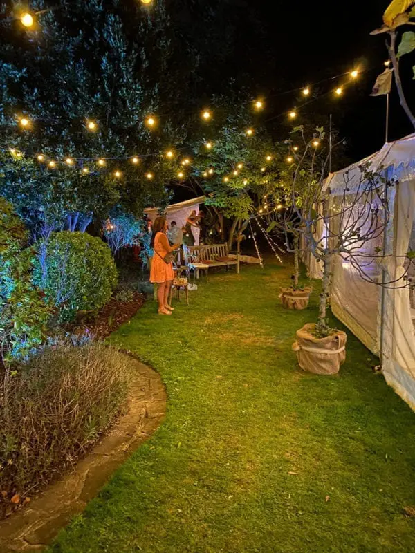 Festoon lights in garden