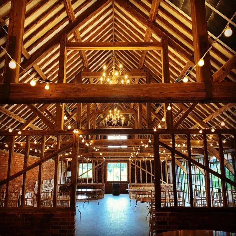 Lake interior wedding venue lighting