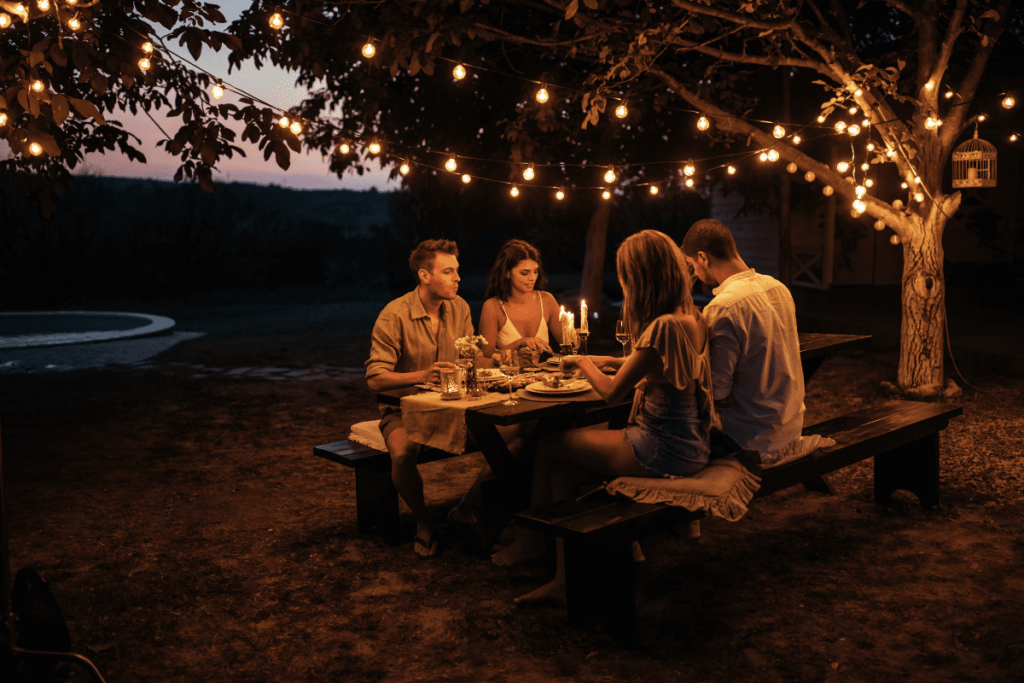 small garden party with festoon lights