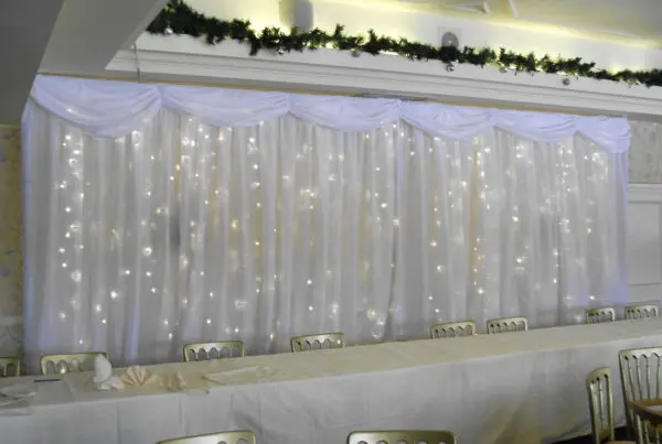 Light curtain behind bride and groom