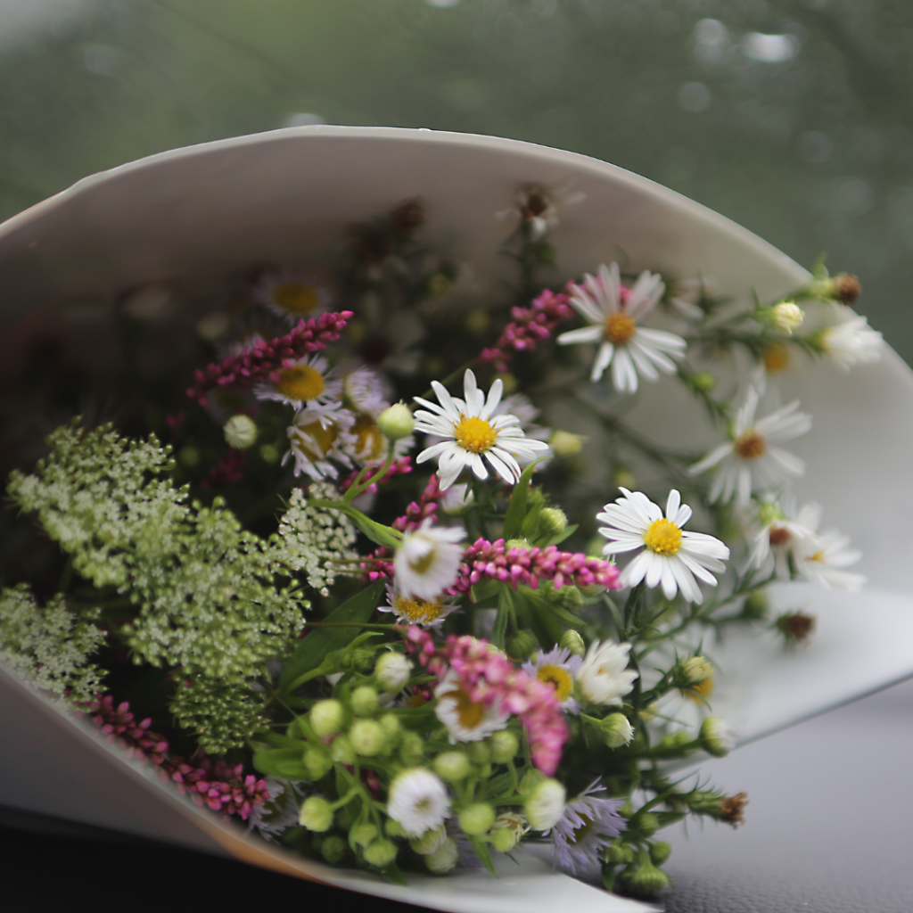 wild flower bouquet in paper wrapper