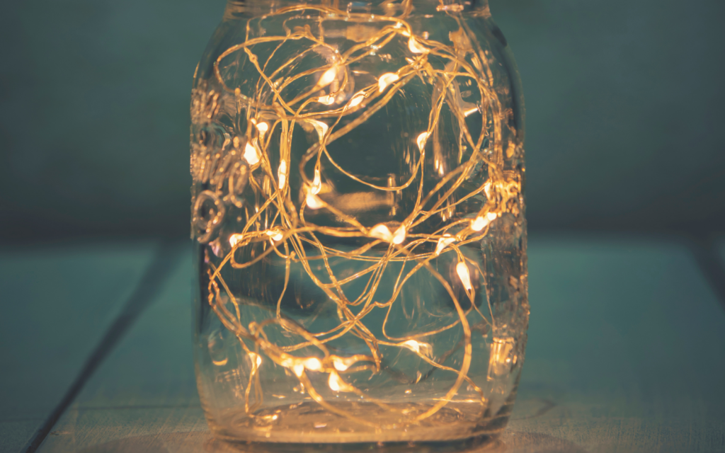 fairy lights in a glass jar