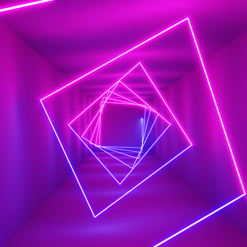 intelligent lighting display in squares in pink colour scheme