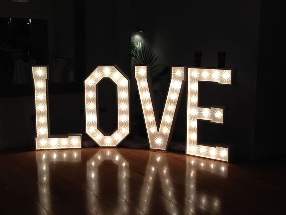 Large LOVE letters lit with lights